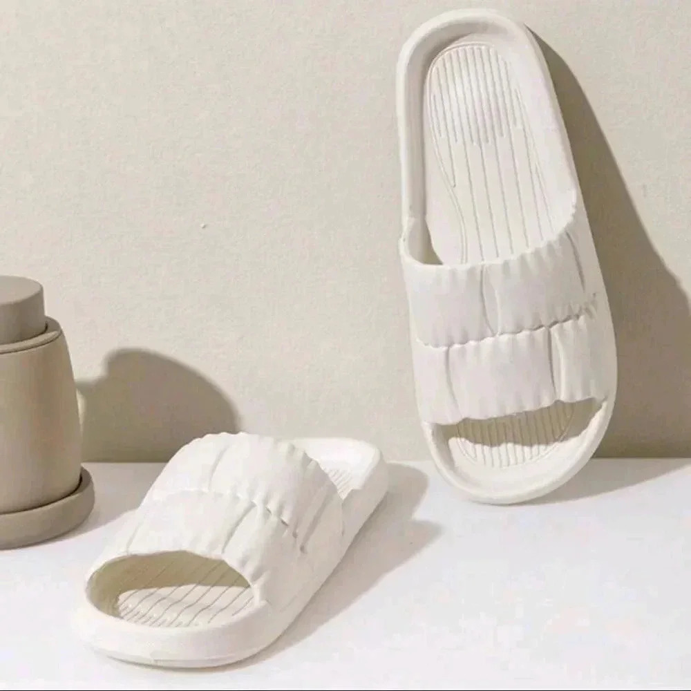 White indoor slippers comfy slip on water resistant fabric for home decor